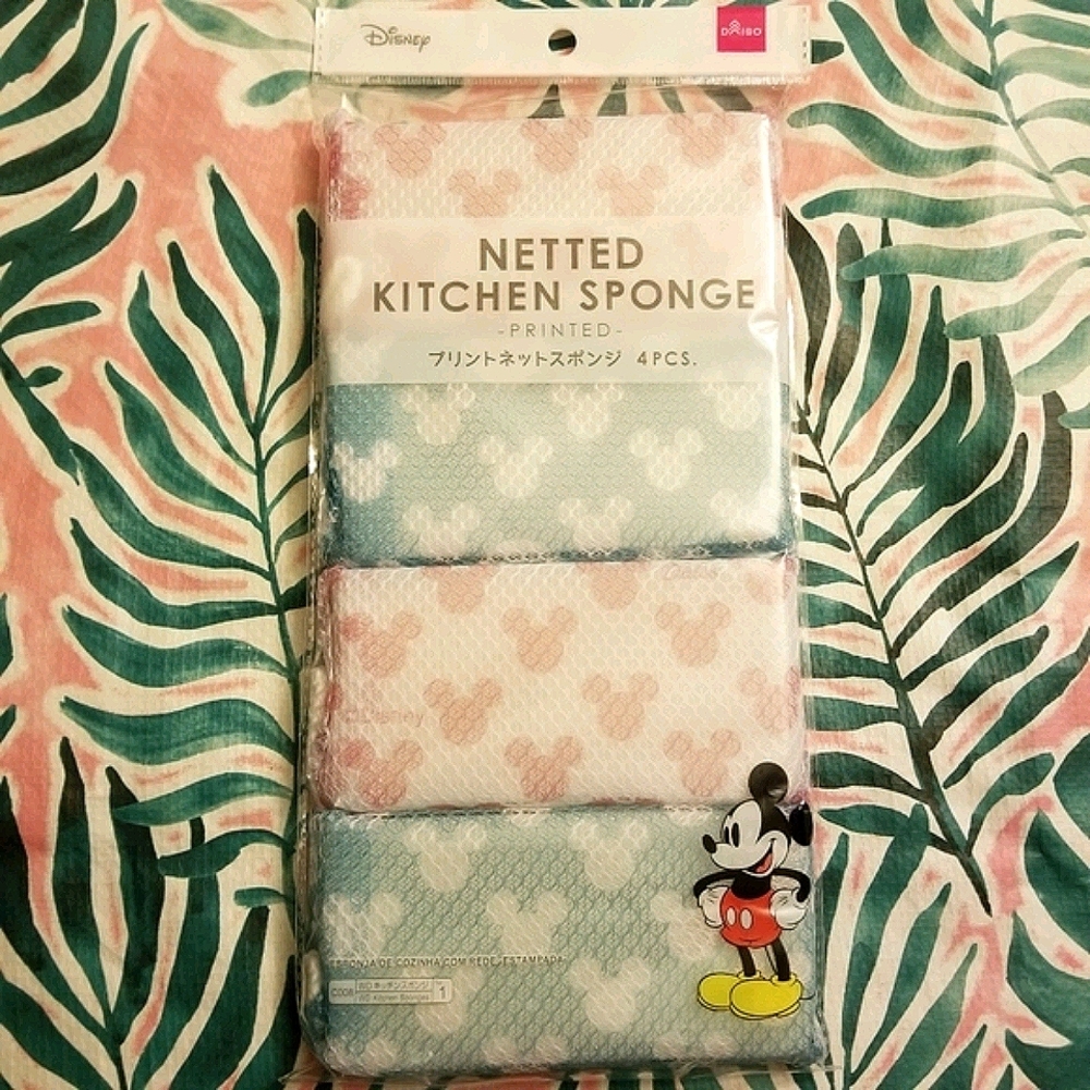 4 Pieces Disney Mickey Mouse Netted Sponges Kitchen Sponge Cute Blue Pink NWT